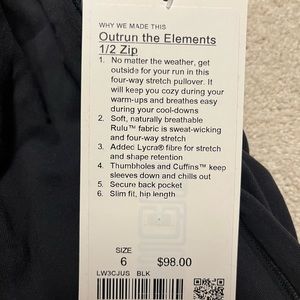 NWT Lululemon Out of the Elements 1/2 zip